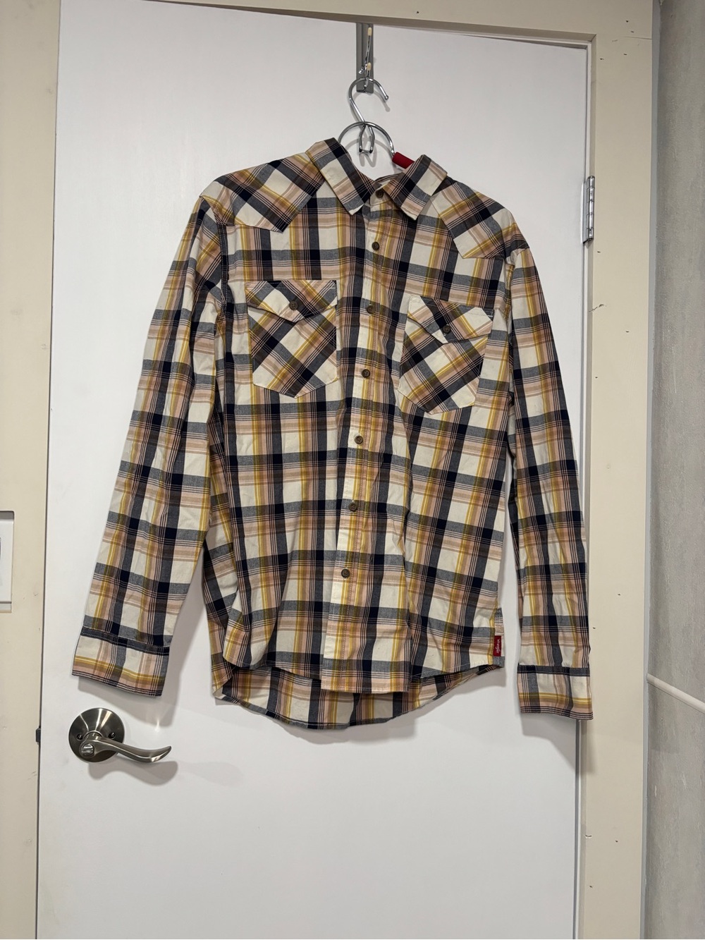 Wrangler Men’s Plaid Button-Down Shirt in White, Yellow & Black